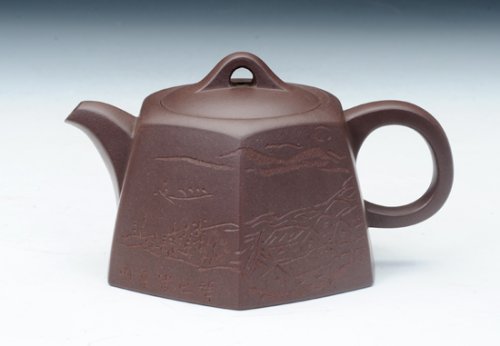 蒋方良紫砂壶 六方思源壶 