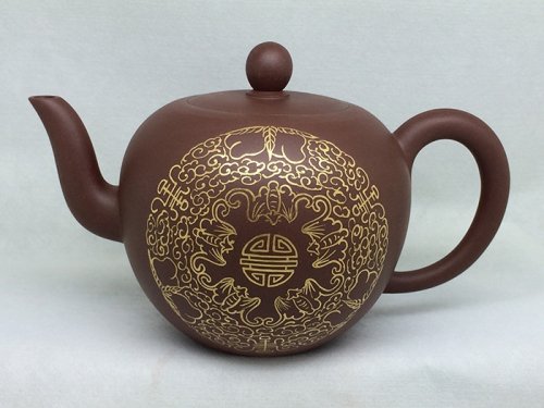 朱斌紫砂壶 鎏金美人肩 