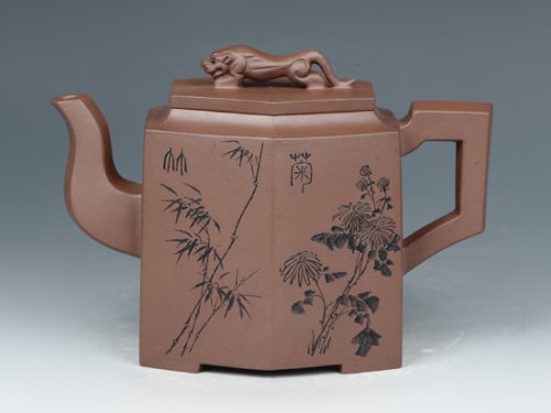 罗荣贤紫砂壶 高狮六方  黄龙山老紫泥  380cc 