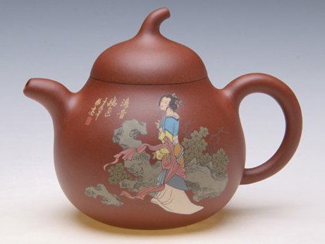 许敏芳紫砂壶 彩绘高茄段 