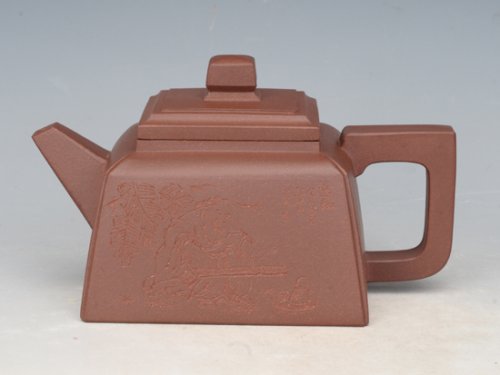 邵文紫砂壶 四方抽角 