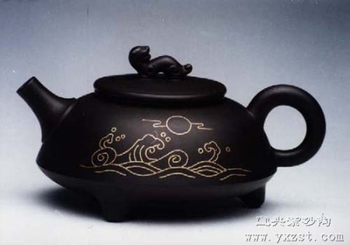 朱建伟紫砂壶 镶金旭日东升壶 