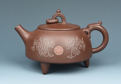 张勇强紫砂壶 双龙戏珠 
