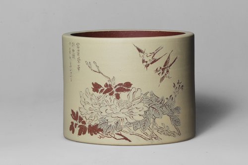 华珊紫砂壶 花鸟笔筒 