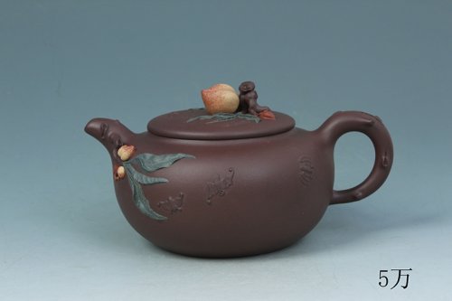 张彩英紫砂壶 五福寿桃壶 