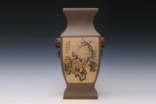 钱一清紫砂壶 四方鱼尾瓶 