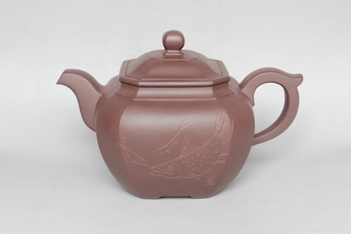 戴静波紫砂壶 四方雅韵 （鱼乐图） 