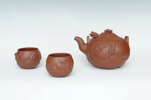 黄伟忠紫砂壶 鱼化龙套壶 