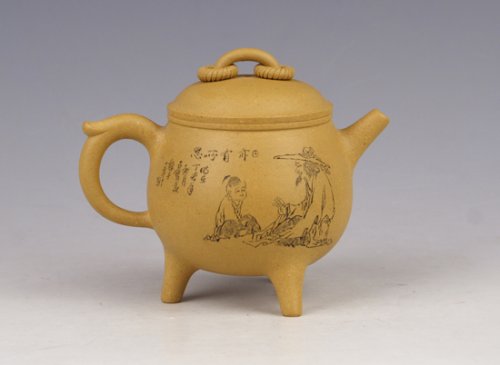 孟小军紫砂壶 三足鼎乳本山绿泥 