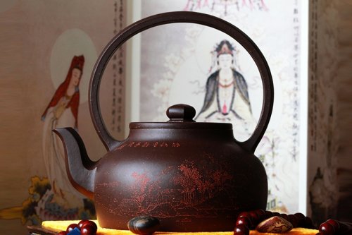 张亦紫砂壶 大彬提梁 