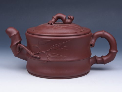 强建红紫砂壶 双竹段（底槽清） 