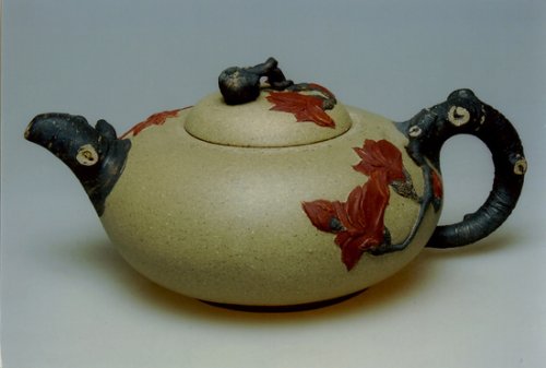 朱球紫砂壶 什锦花（芝麻段泥） 