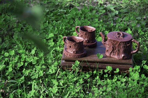 顾余根紫砂壶 鸣远松段套组 