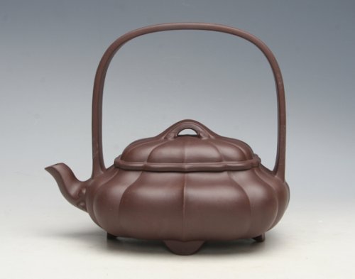 尹红英紫砂壶 菱花提梁 