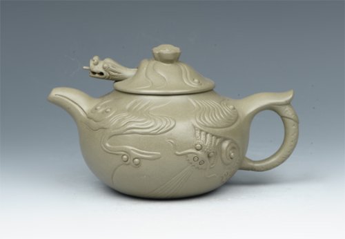 周小华紫砂壶 鱼化龙仿古壶3 