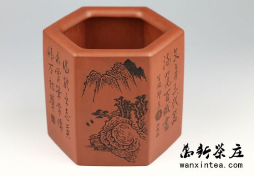 邵新和紫砂壶 (已故)高级工艺师邵新和制做雕刻=[笔桶]（具有特大收藏价值） 