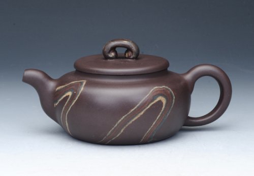 吴卫军紫砂壶 如意腰鼓壶 紫五色土绞泥 