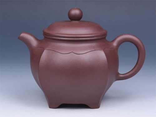 强建红紫砂壶 四方筋纹（紫茄泥） 