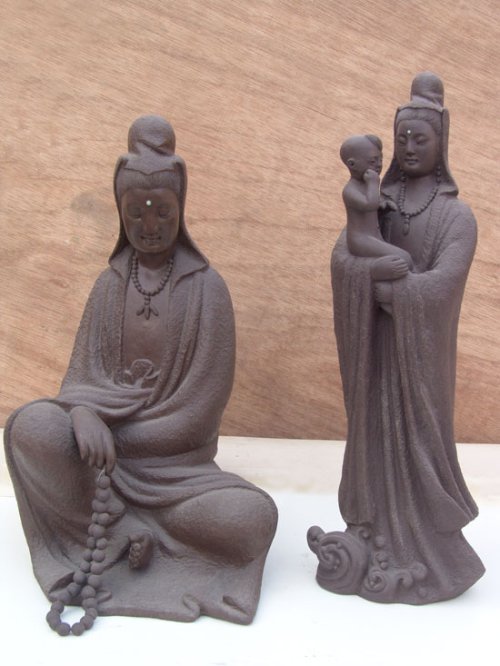 吴青紫砂壶 静座观音和送子观音 