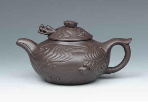 周小华紫砂壶 鱼化龙仿古壶2 