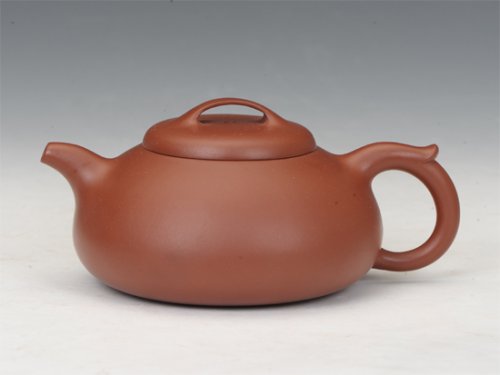 钱红月紫砂壶 过桥扁腹（大红袍） 