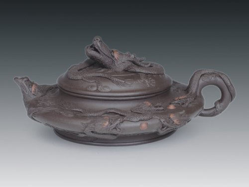 罗有财紫砂壶 堆龙水扁 