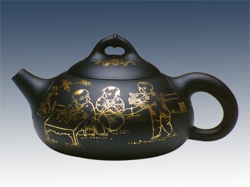 王张坤紫砂壶 描金雅士 