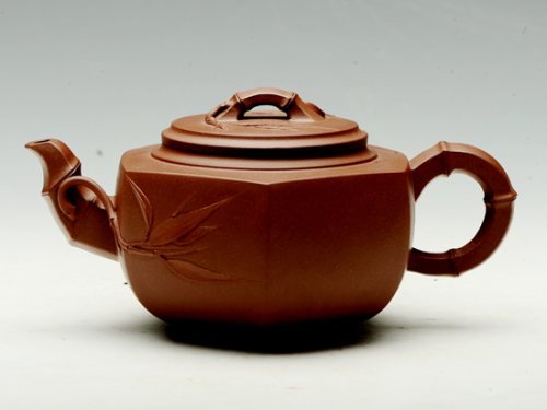 朱大伟紫砂壶 贴竹叶六方雪华 