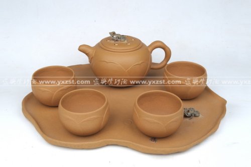 何军紫砂壶 青蛙莲心套壶 