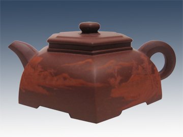 潘建明紫砂壶 扁六方 