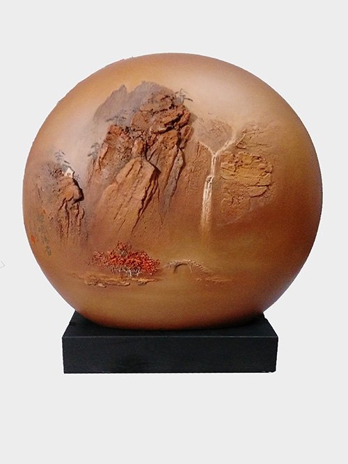 何光宏紫砂壶 泥绘立体山水 