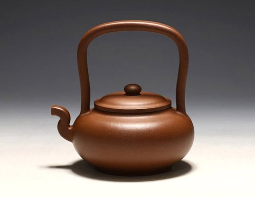 周琦紫砂壶 提梁虚扁壶 