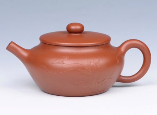 周惠初紫砂壶 手工泥绘秋荷莲子 