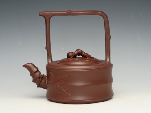 邵文紫砂壶 扁竹节提梁 