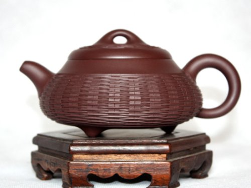 许艳萍紫砂壶 紫茄泥  竹编三脚石瓢 