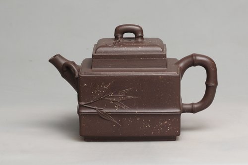 方小利紫砂壶 长方竹节 