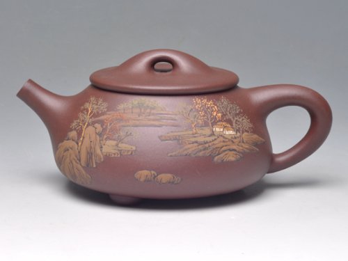 王福新紫砂壶 泥绘石瓢（底槽青）... 