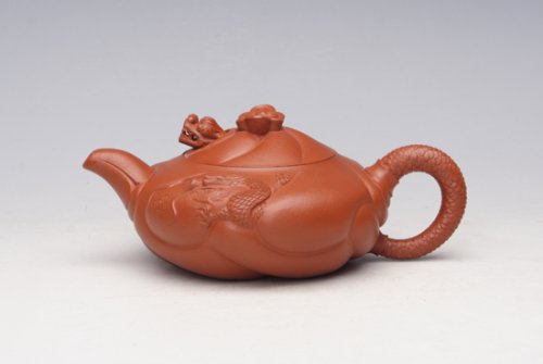 许新禄紫砂壶 朱泥扁鱼化龙 