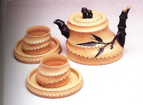 谢曼伦紫砂壶 双色五头竹根茶具 