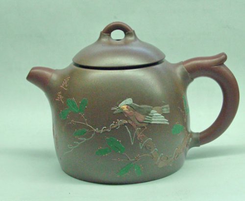 周文荣紫砂壶 情趣花鸟石（生坯） 