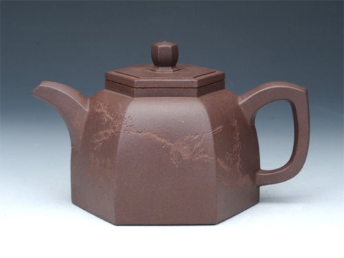 蒋方良紫砂壶 高六方壶 