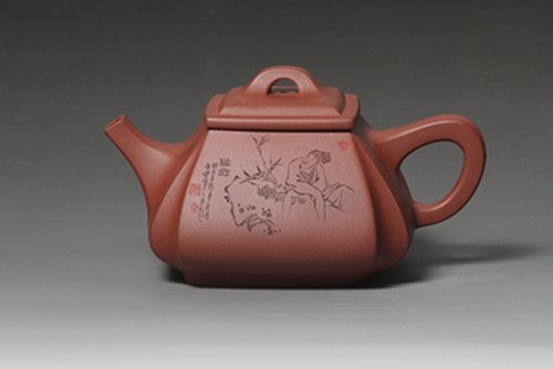 贺洪梅紫砂壶 四方抽角 