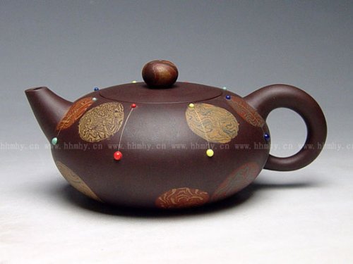 陈洪新紫砂壶 金珠玉嵌 