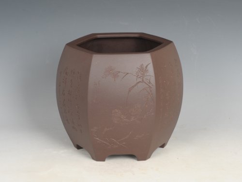 邵文紫砂壶 六方鼓形笔筒 