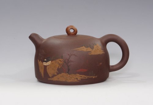 吴浩紫砂壶 泥绘半月 