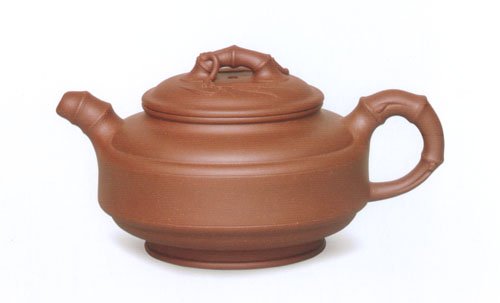 许煜红紫砂壶 上双线竹鼓 