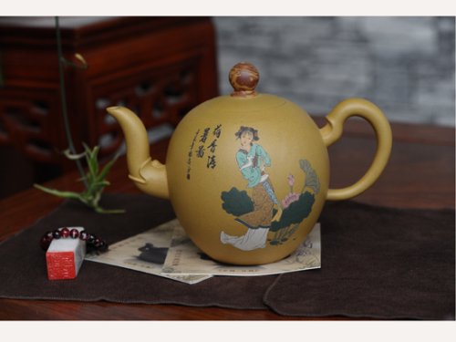 许敏芳紫砂壶 彩绘大一粒珠 