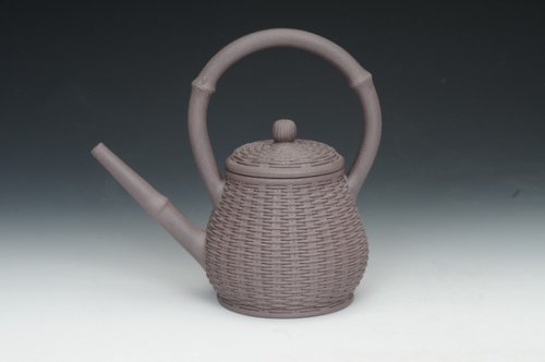 杨文华紫砂壶 竹编提梁 