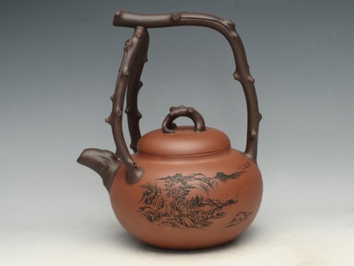 严志军紫砂壶 东坡提梁    泥料：原矿老紫泥  容量：800cc 