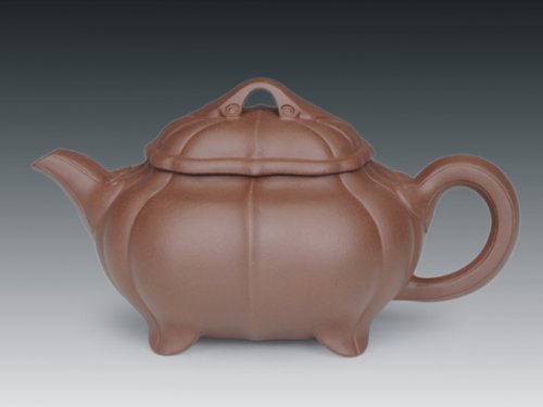 罗有财紫砂壶 四脚菱花 